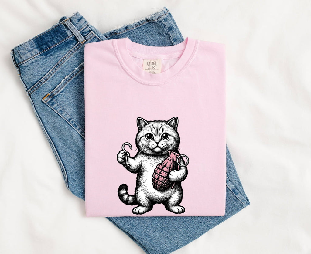 Kitten Shirt for Women – Retro Vintage Humor Sketch Bomb Cartoon Cat Graphic Tee