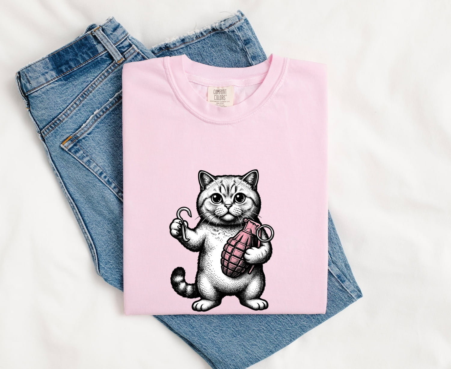 Kitten Shirt for Women – Retro Vintage Humor Sketch Bomb Cartoon Cat Graphic Tee