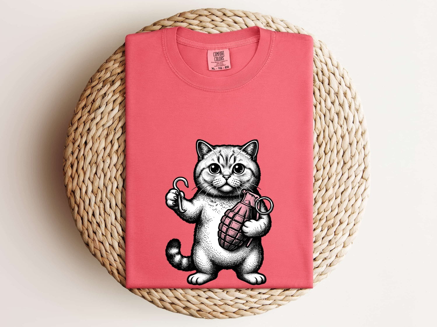 Kitten Shirt for Women – Retro Vintage Humor Sketch Bomb Cartoon Cat Graphic Tee