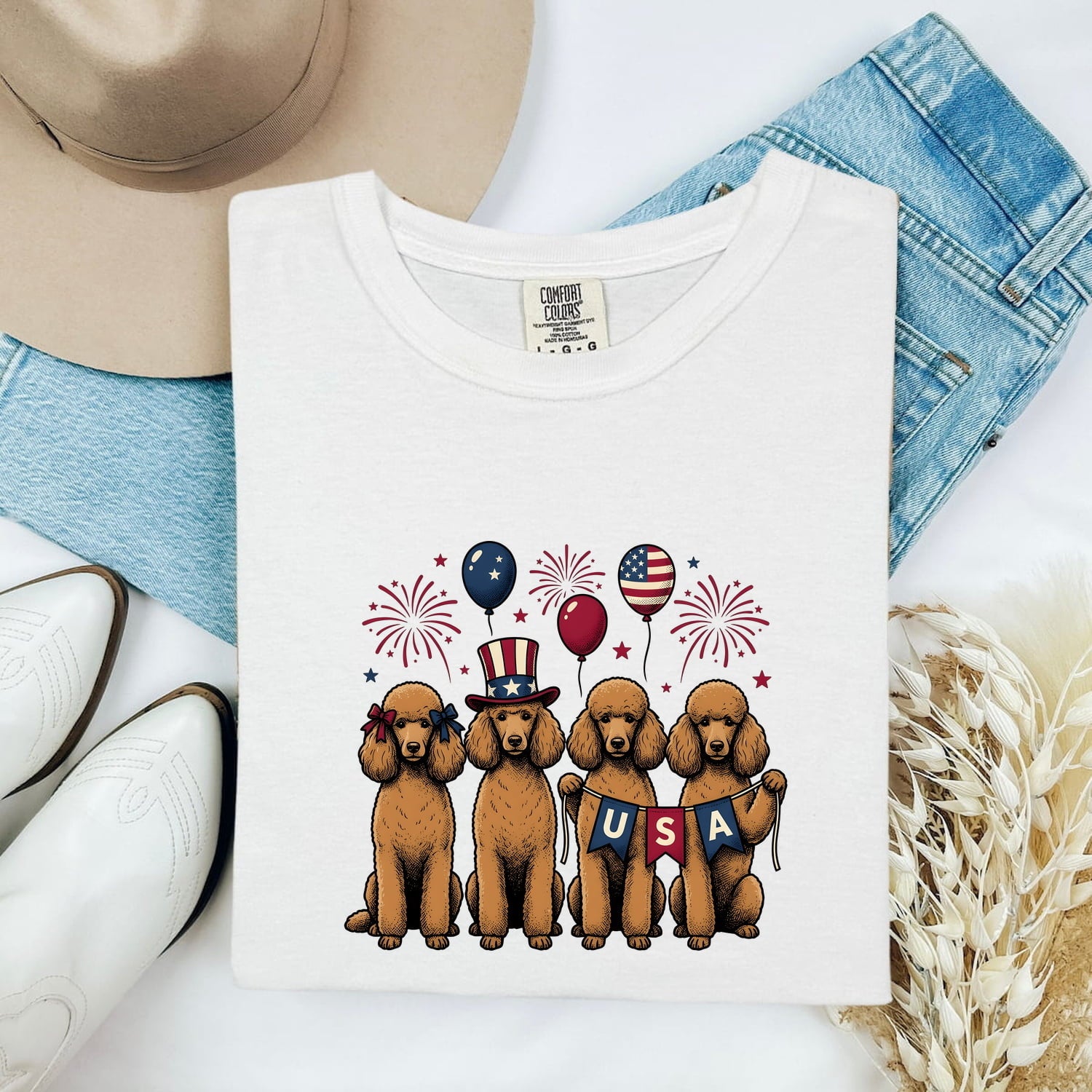 Poodle Shirt for Women – Rustic Country Doodle Pyrotechnics Puppy Graphic Tee