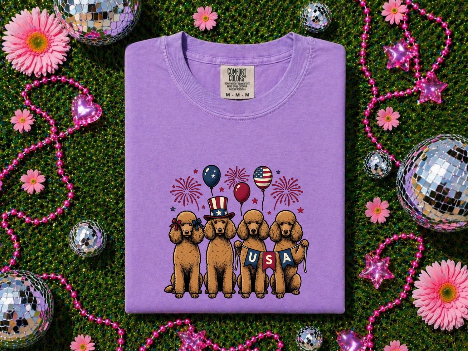 Poodle Shirt for Women – Rustic Country Doodle Pyrotechnics Puppy Graphic Tee