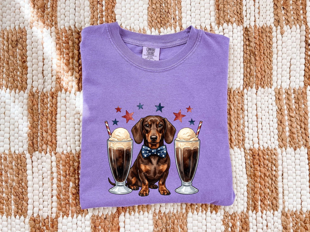 Dachshund Shirt for Women – Ink Wash Watercolor Coffee Float Wiener Dog Graphic Tee