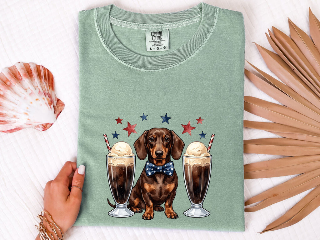 Dachshund Shirt for Women – Ink Wash Watercolor Coffee Float Wiener Dog Graphic Tee