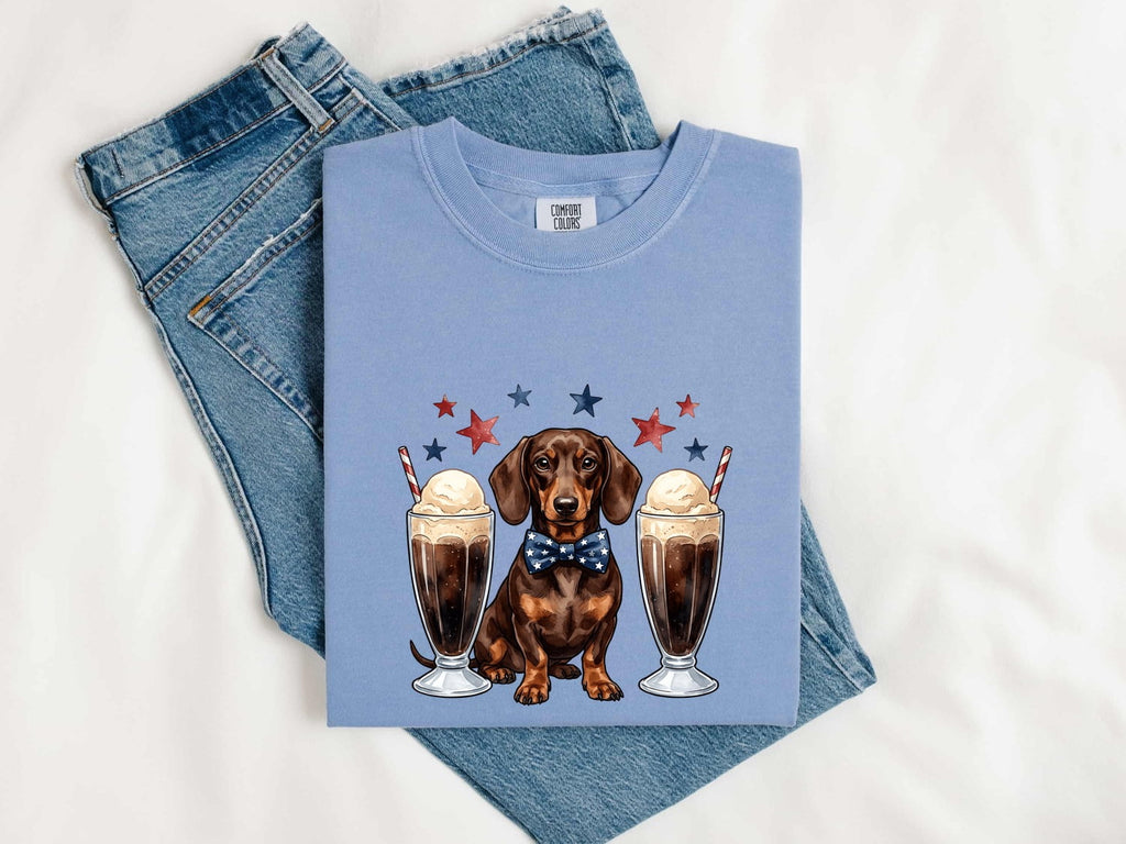 Dachshund Shirt for Women – Ink Wash Watercolor Coffee Float Wiener Dog Graphic Tee