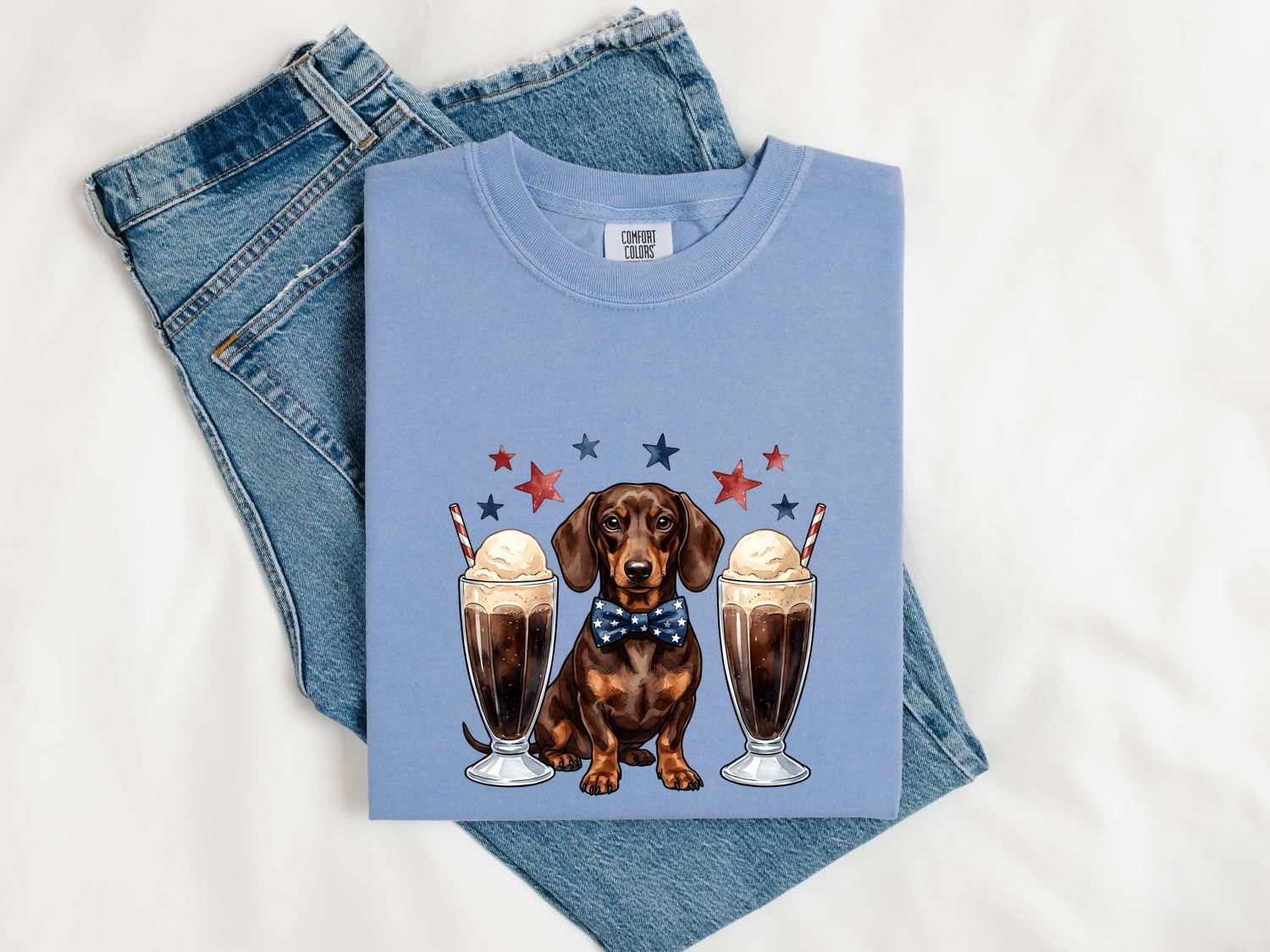 Dachshund Shirt for Women – Ink Wash Watercolor Coffee Float Wiener Dog Graphic Tee