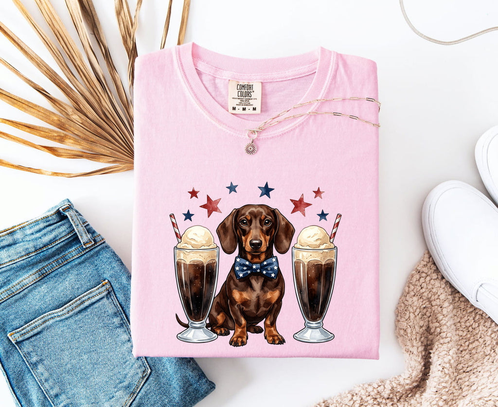 Dachshund Shirt for Women – Ink Wash Watercolor Coffee Float Wiener Dog Graphic Tee