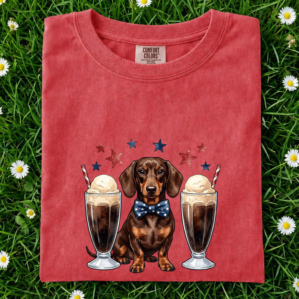 Dachshund Shirt for Women – Ink Wash Watercolor Coffee Float Wiener Dog Graphic Tee