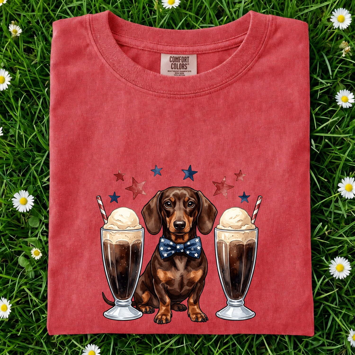 Dachshund Shirt for Women – Ink Wash Watercolor Coffee Float Wiener Dog Graphic Tee
