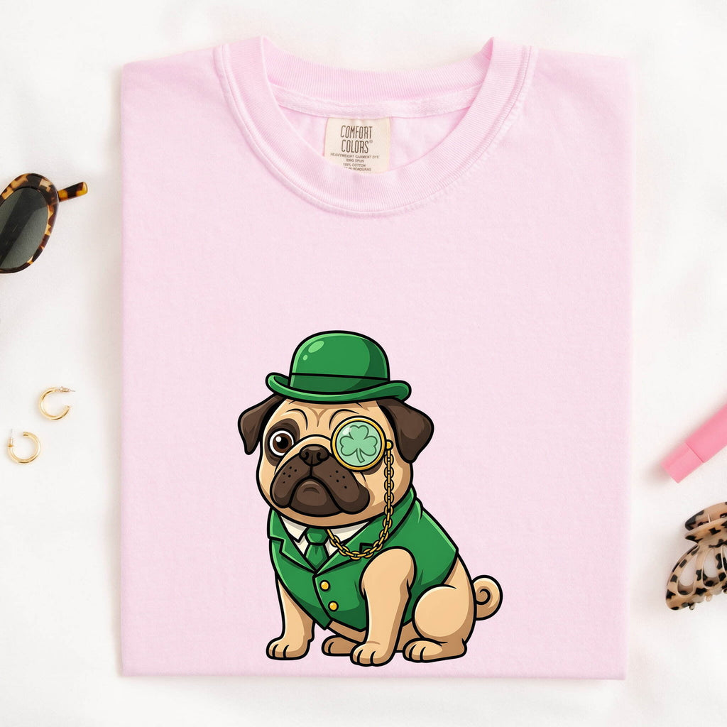 St. Patrick's Day Pug Shirt for Women – Kawaii Cartoon Shamrock Comic Dog Graphic Tee