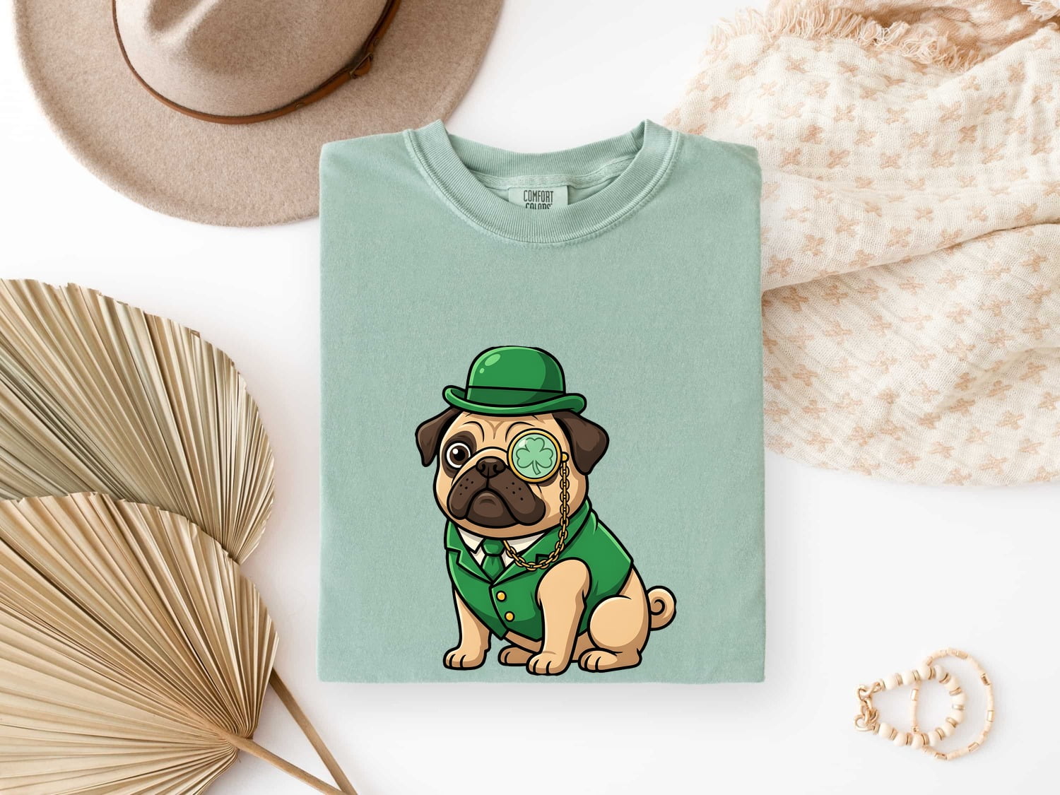 St. Patrick's Day Pug Shirt for Women – Kawaii Cartoon Shamrock Comic Dog Graphic Tee