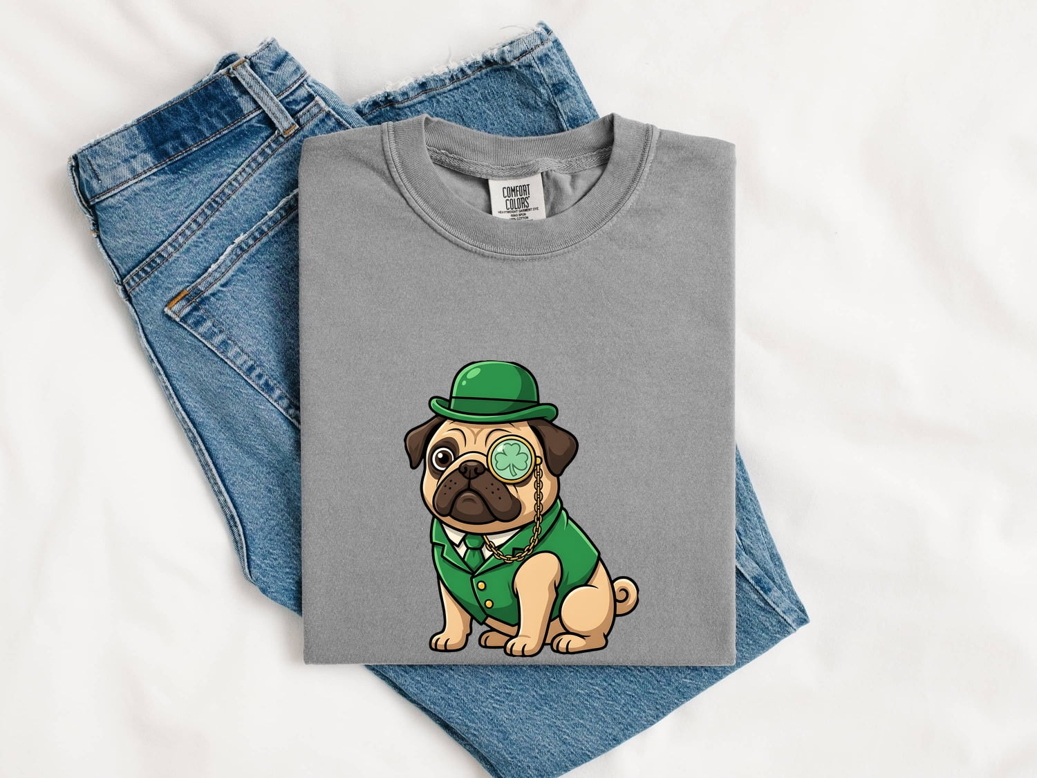 St. Patrick's Day Pug Shirt for Women – Kawaii Cartoon Shamrock Comic Dog Graphic Tee