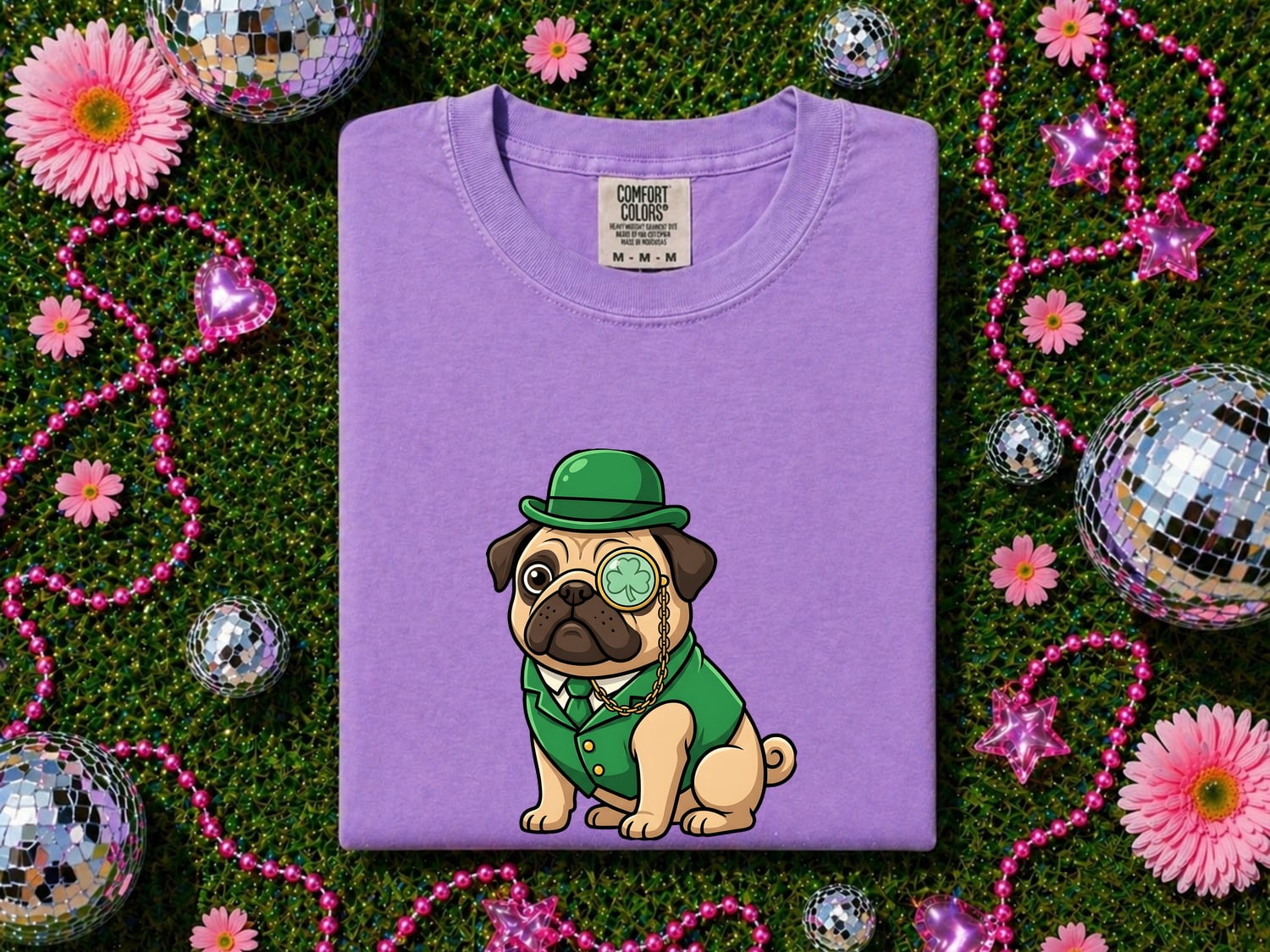 St. Patrick's Day Pug Shirt for Women – Kawaii Cartoon Shamrock Comic Dog Graphic Tee