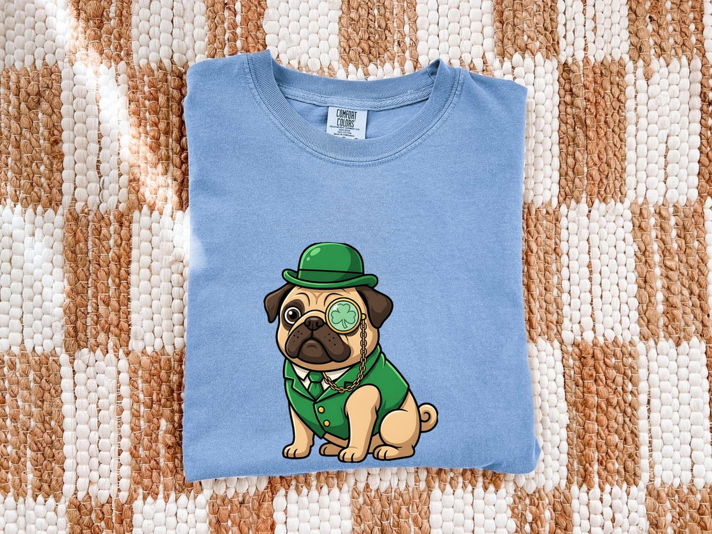 St. Patrick's Day Pug Shirt for Women – Kawaii Cartoon Shamrock Comic Dog Graphic Tee