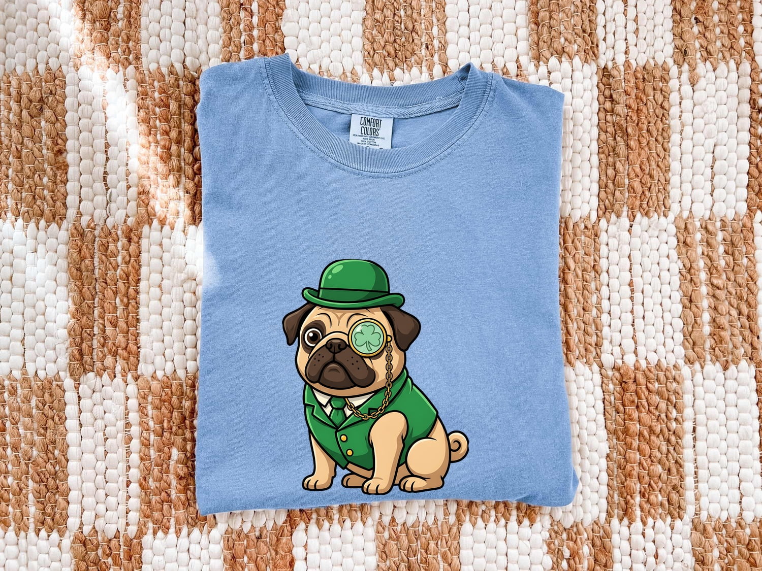 St. Patrick's Day Pug Shirt for Women – Kawaii Cartoon Shamrock Comic Dog Graphic Tee