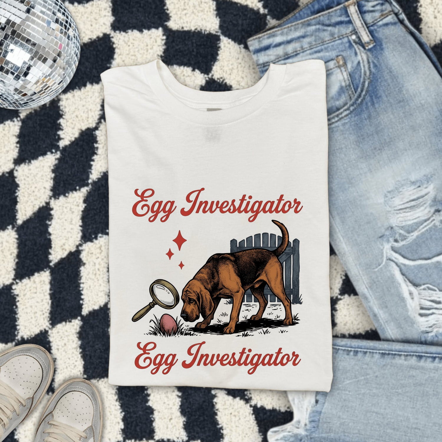Easter Bloodhound Shirt for Women – Classic Outline Magnifier Hound Graphic Tee