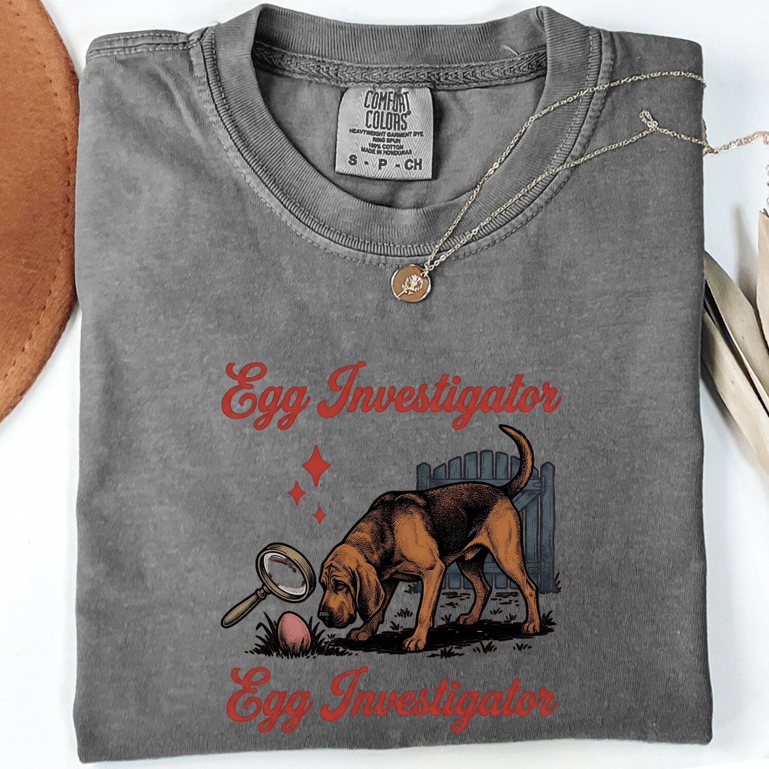 Easter Bloodhound Shirt for Women – Classic Outline Magnifier Hound Graphic Tee
