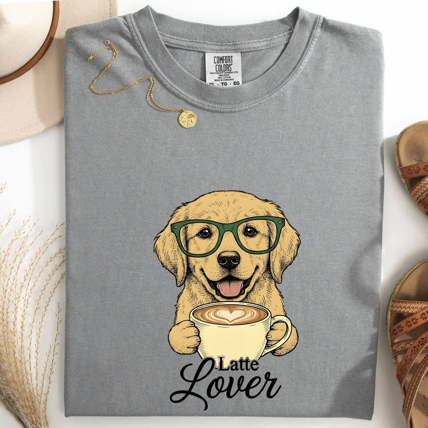 Dog Coffee Mug Shirt for Women – Funny Old School Eye Glasses Canine Graphic Tee