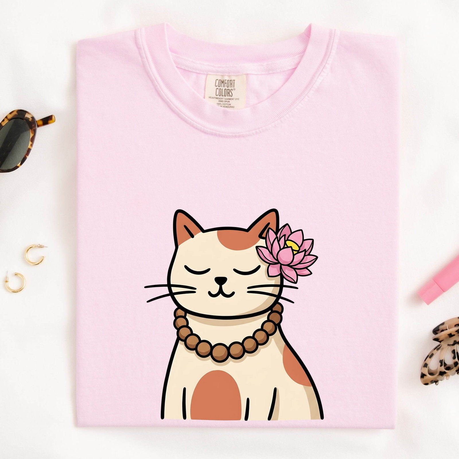 Zen Cat Shirt for Women – Cute Mindfulness Water Lily Meditation Kitten Graphic Tee