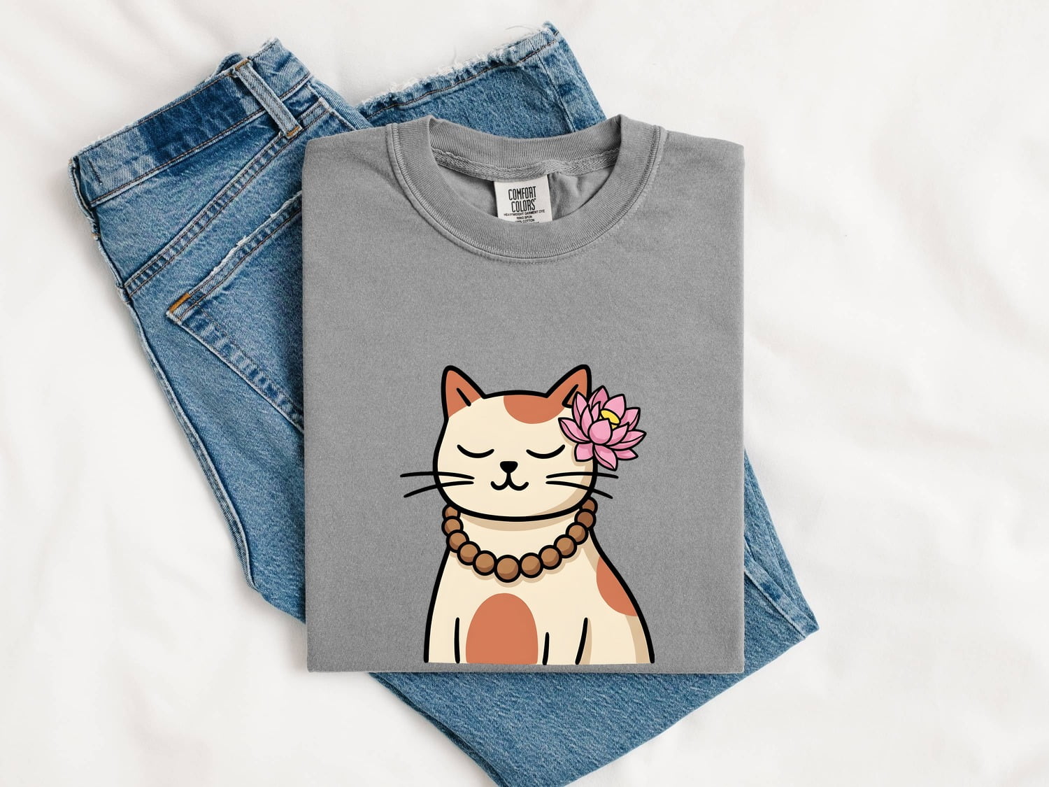 Zen Cat Shirt for Women – Cute Mindfulness Water Lily Meditation Kitten Graphic Tee