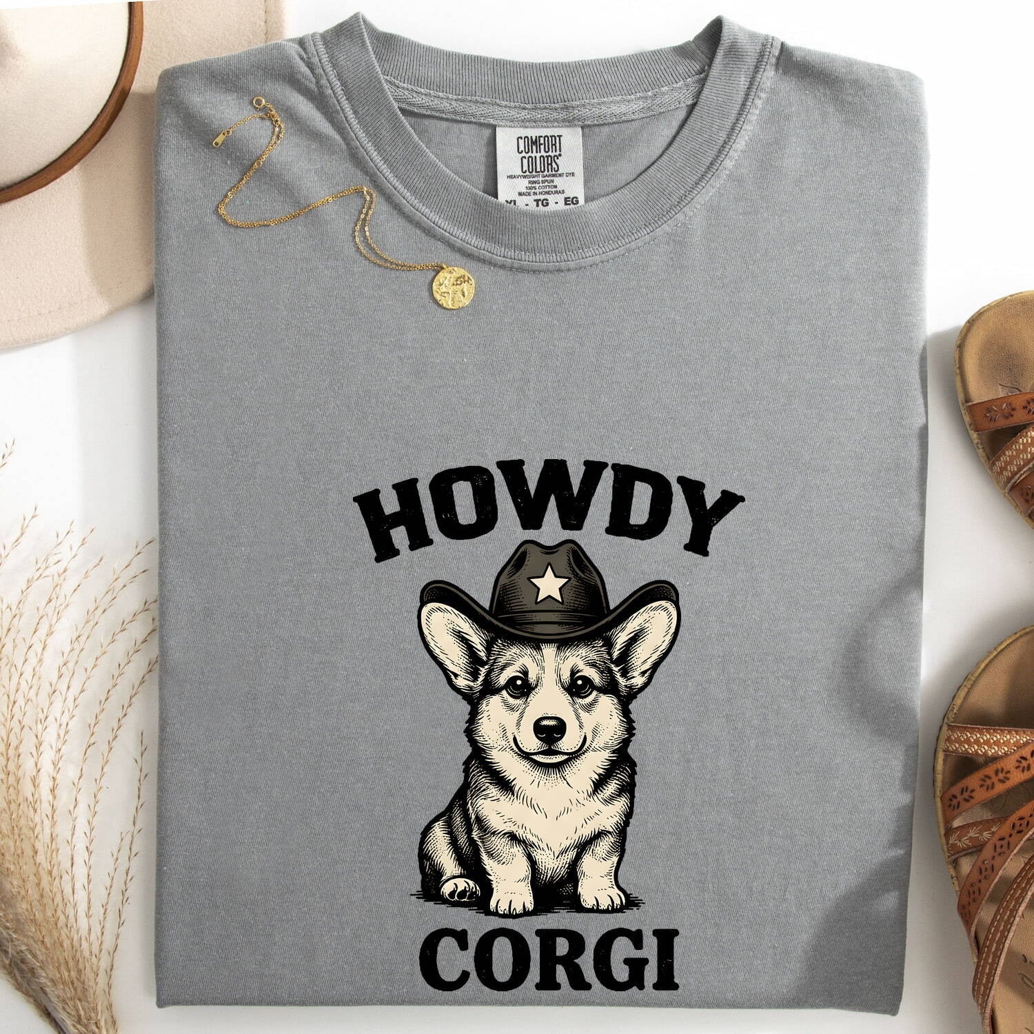 Corgi Cowboy Shirt for Women – Hand Drawn Rodeo Pembroke Welsh Cartoon Graphic Tee