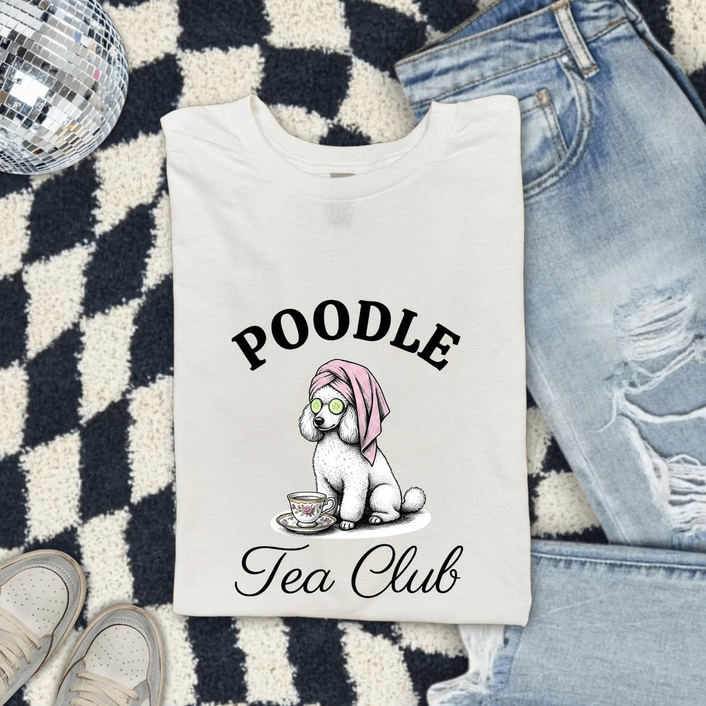 Poodle Shirt for Women – Retro Sketch Coffee Tea Cup Puppy Graphic Tee