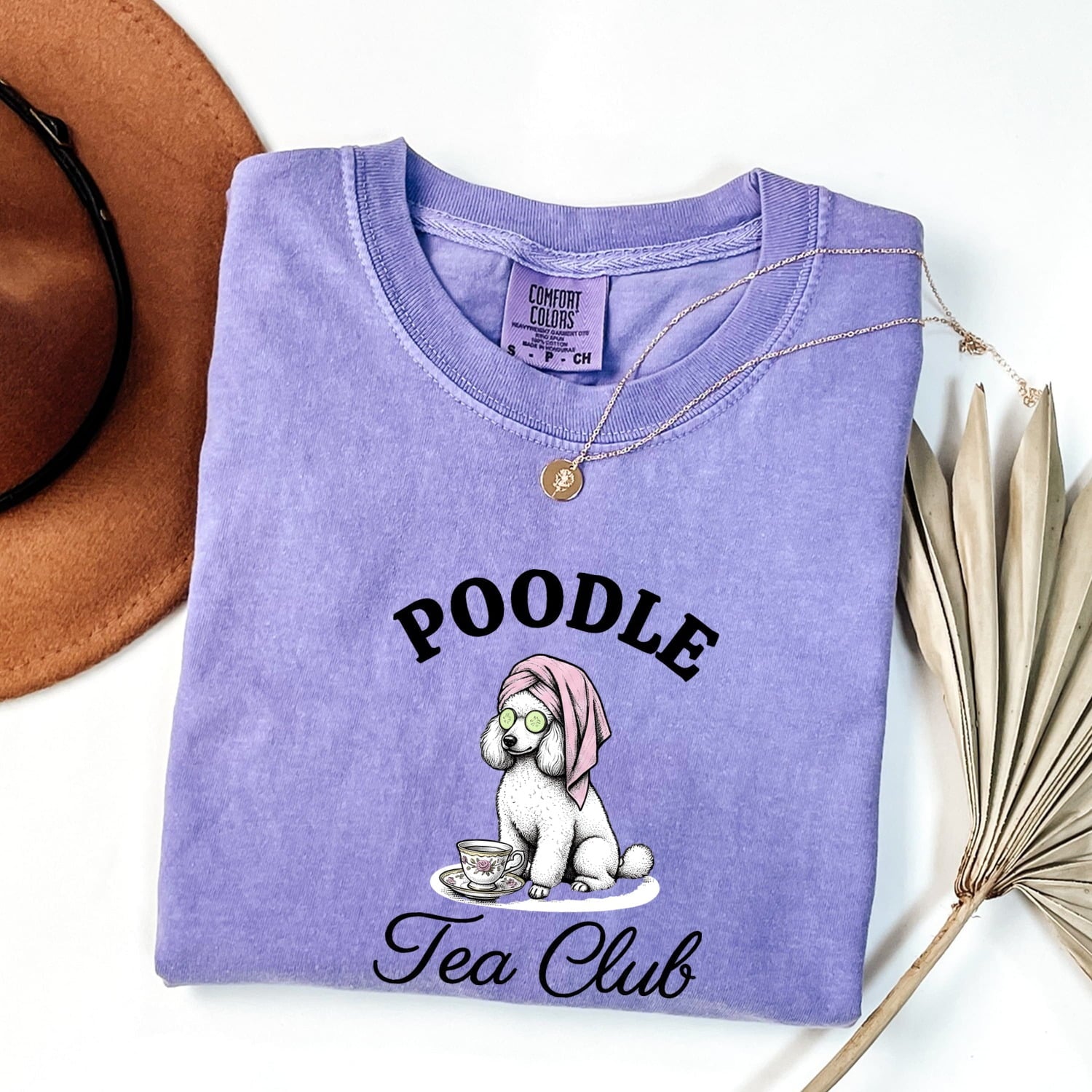 Poodle Shirt for Women – Retro Sketch Coffee Tea Cup Puppy Graphic Tee