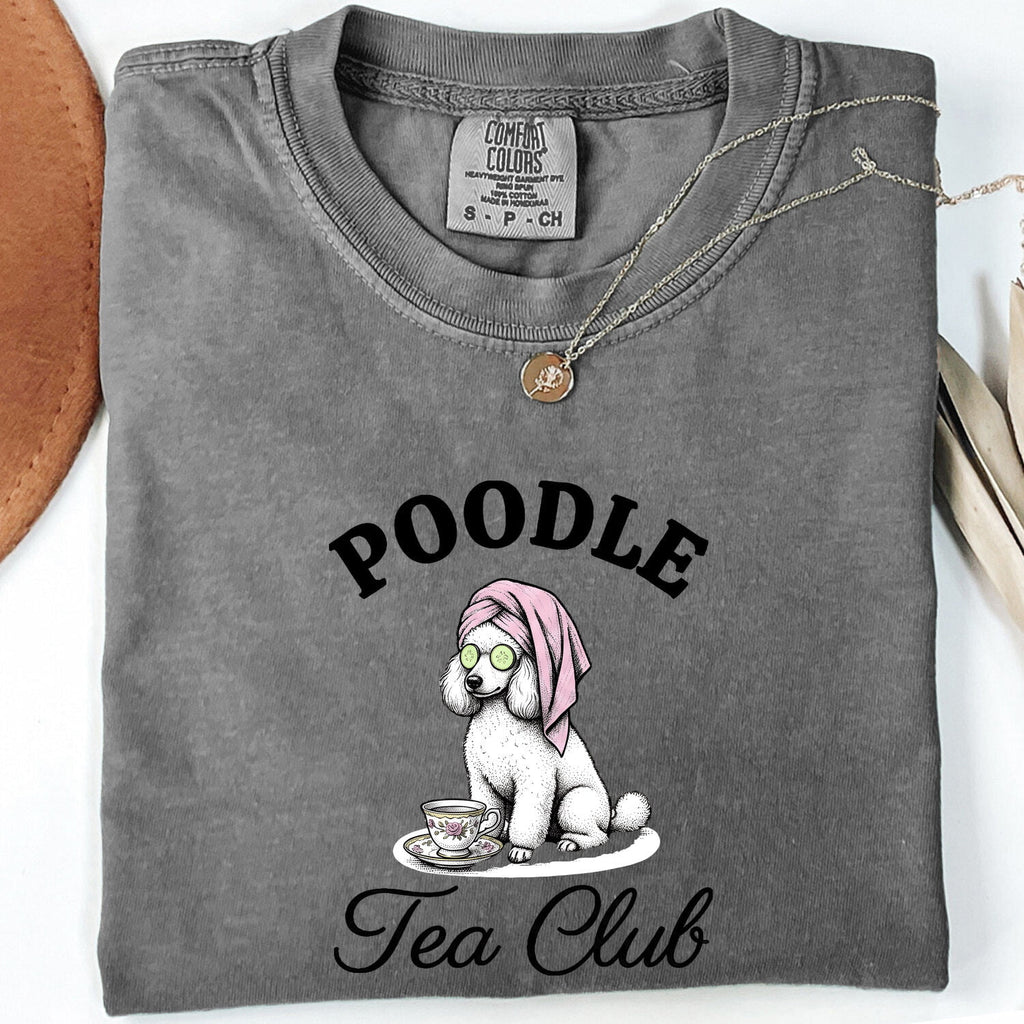 Poodle Shirt for Women – Retro Sketch Coffee Tea Cup Puppy Graphic Tee