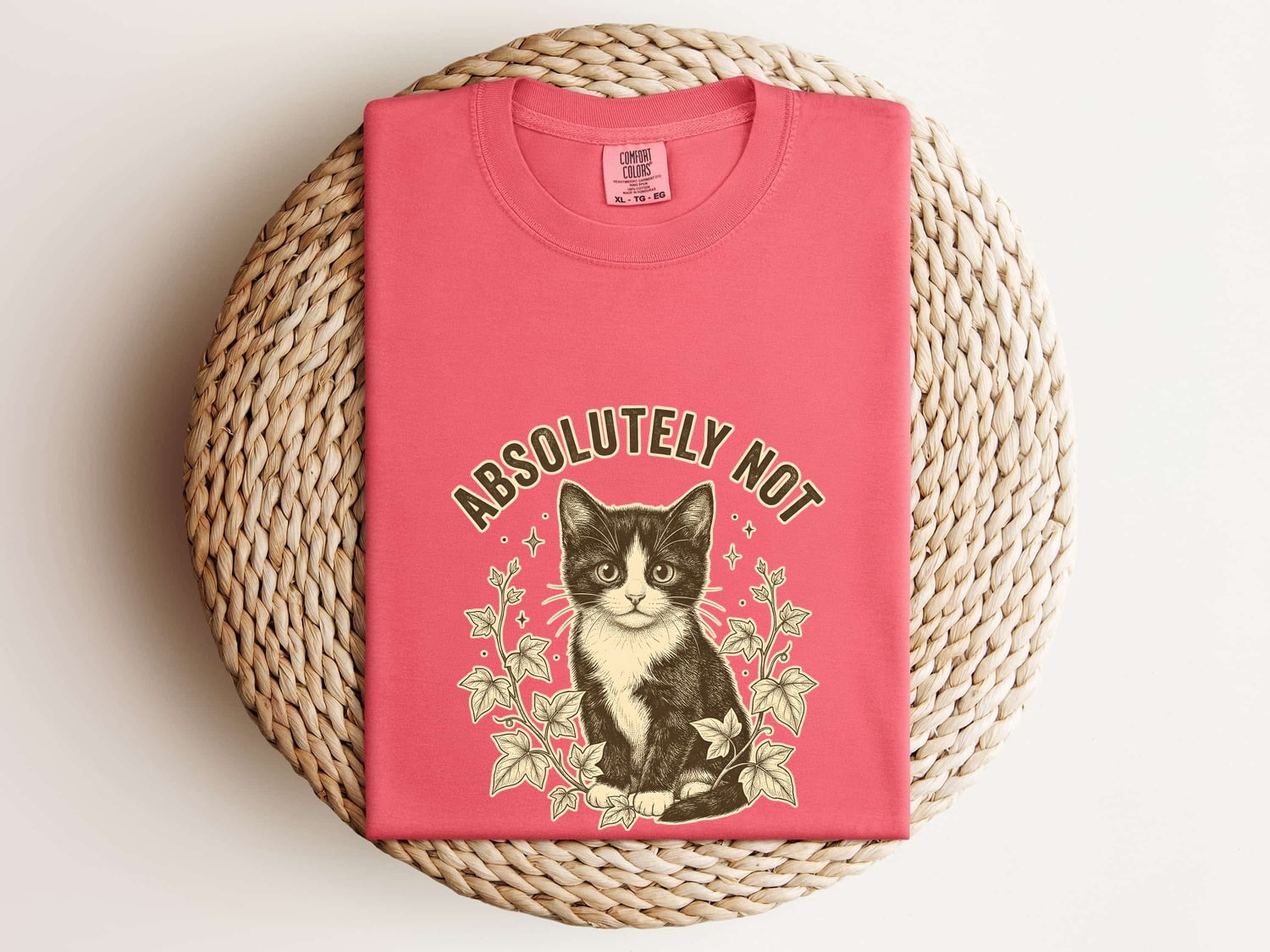 Tuxedo Kitten Shirt for Women – Retro Floral Botanical Vine Leaves Graphic Tee
