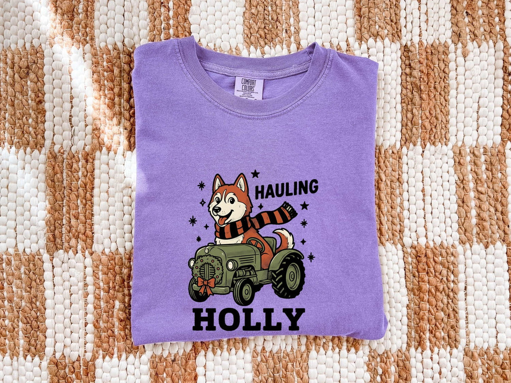 Christmas Husky Shirt for Women – Kawaii Tractor Classic Wreath Dog Graphic Tee