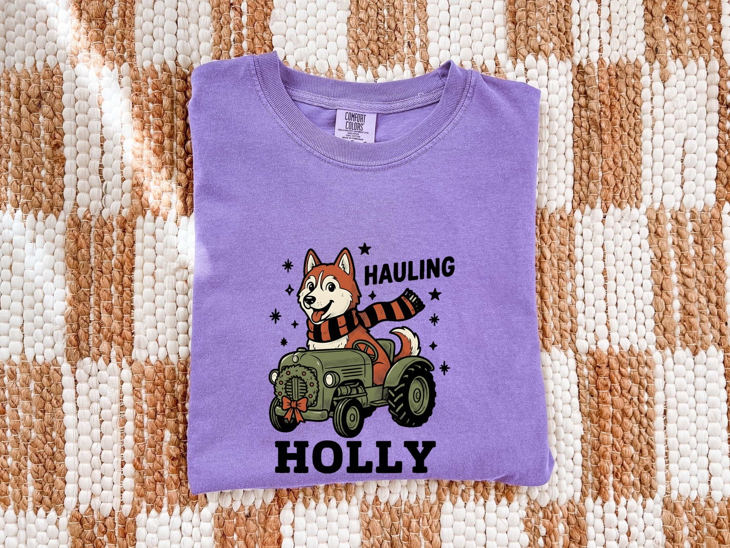 Christmas Husky Shirt for Women – Kawaii Tractor Classic Wreath Dog Graphic Tee