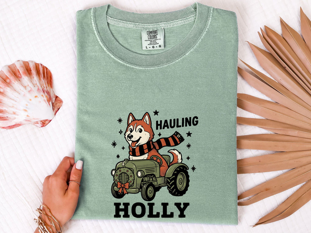 Christmas Husky Shirt for Women – Kawaii Tractor Classic Wreath Dog Graphic Tee