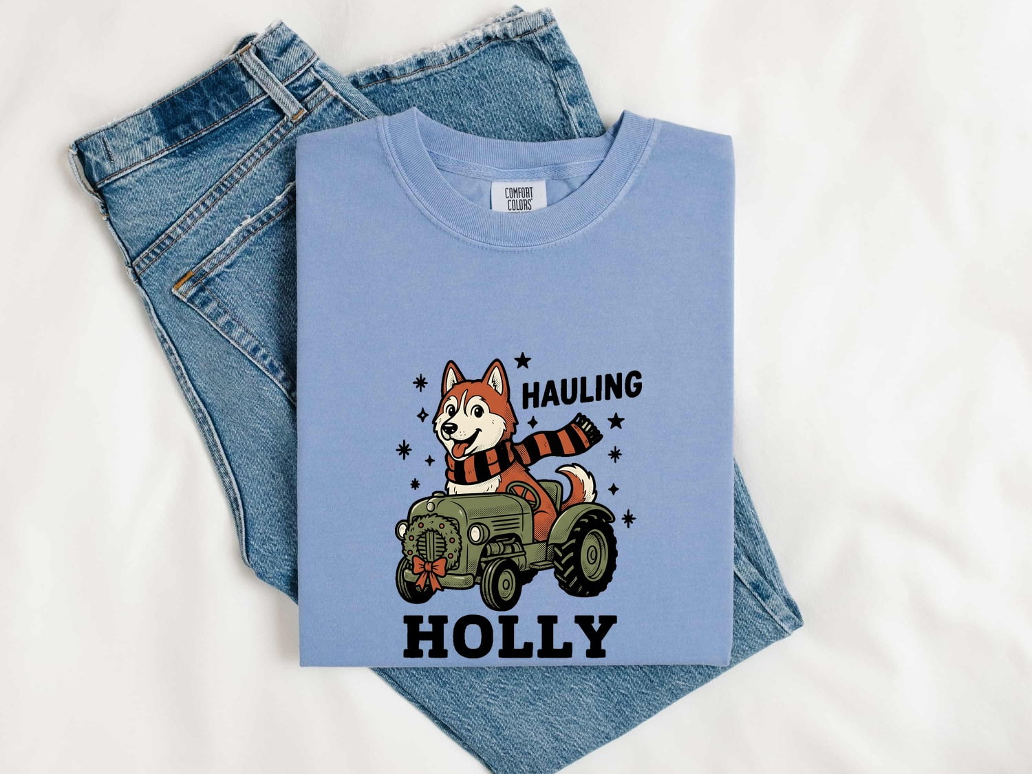 Christmas Husky Shirt for Women – Kawaii Tractor Classic Wreath Dog Graphic Tee