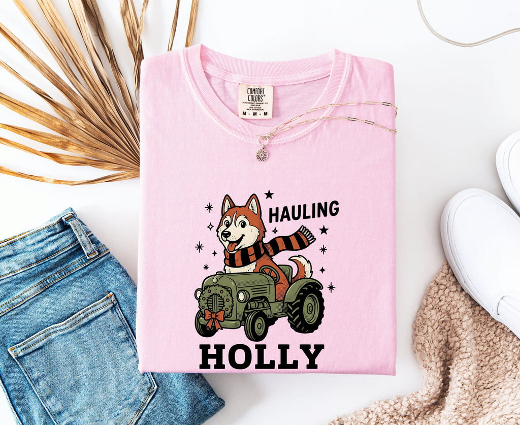 Christmas Husky Shirt for Women – Kawaii Tractor Classic Wreath Dog Graphic Tee