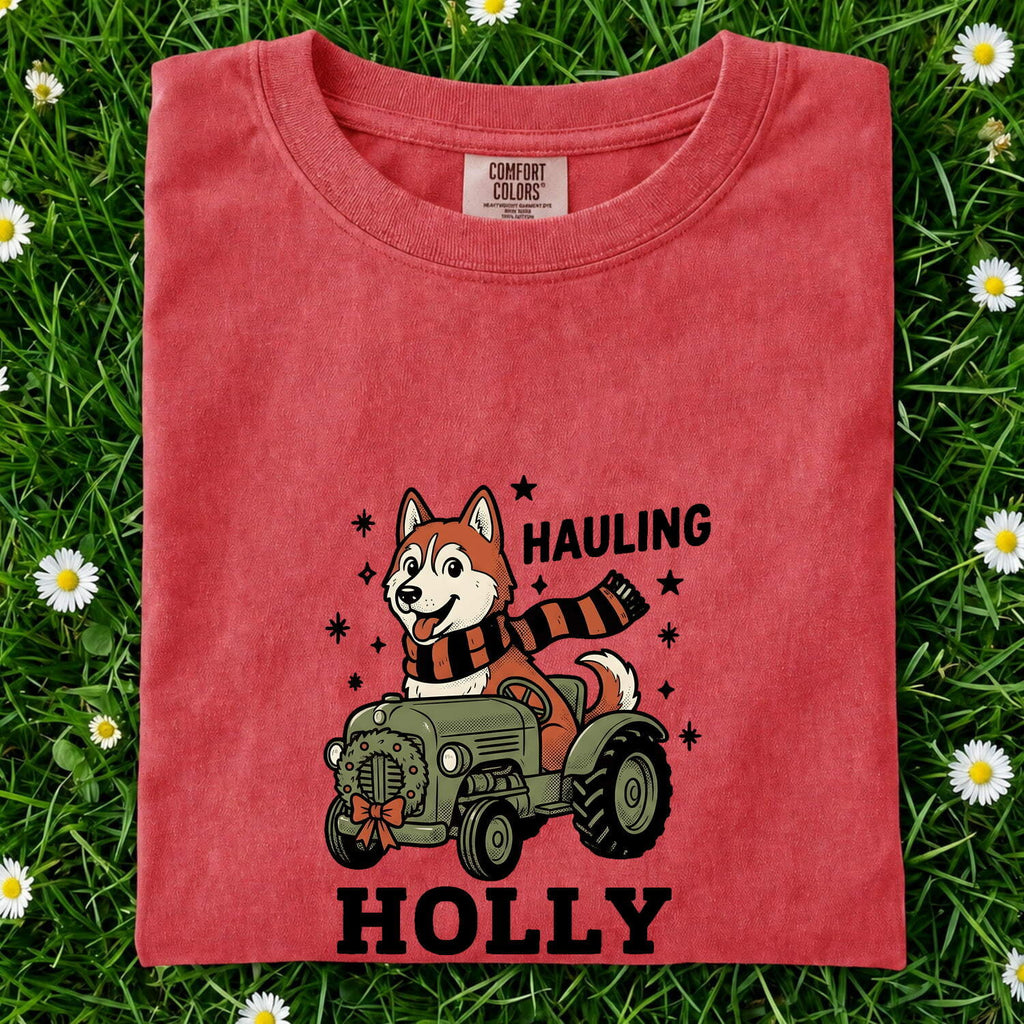 Christmas Husky Shirt for Women – Kawaii Tractor Classic Wreath Dog Graphic Tee