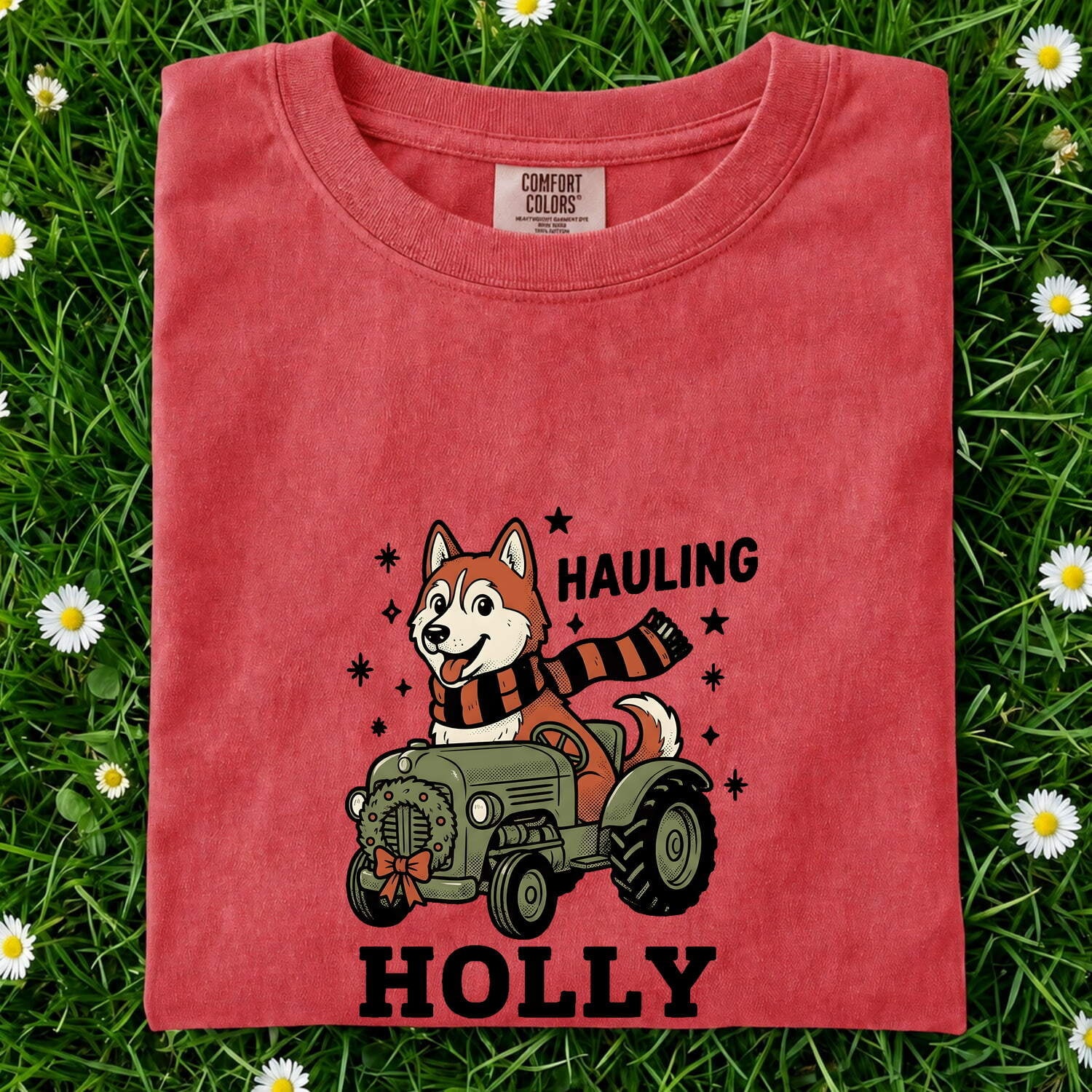 Christmas Husky Shirt for Women – Kawaii Tractor Classic Wreath Dog Graphic Tee