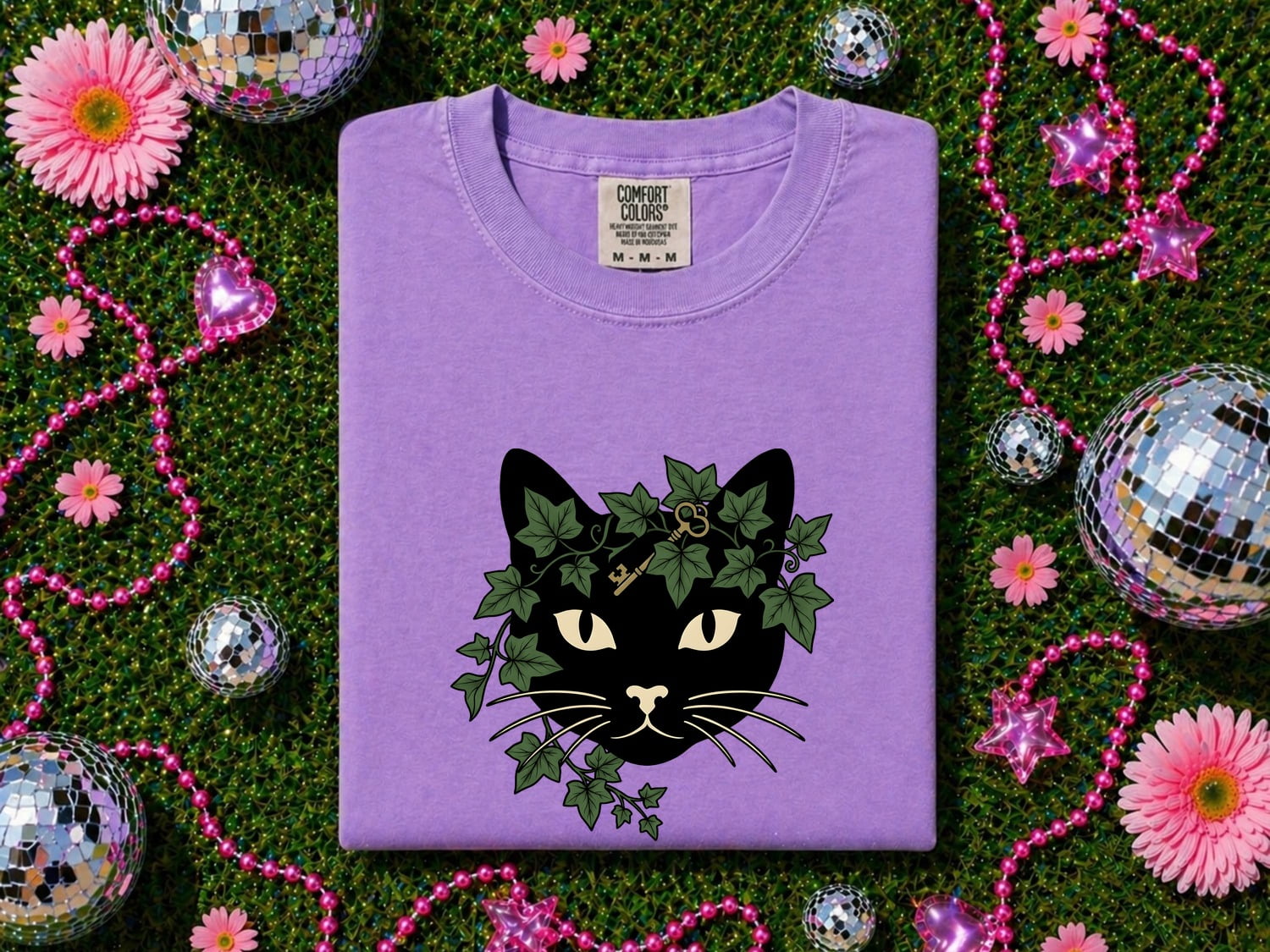 Black Cat Shirt for Women – Eco Leaf Art Foliage Ivy Sketch Graphic Tee