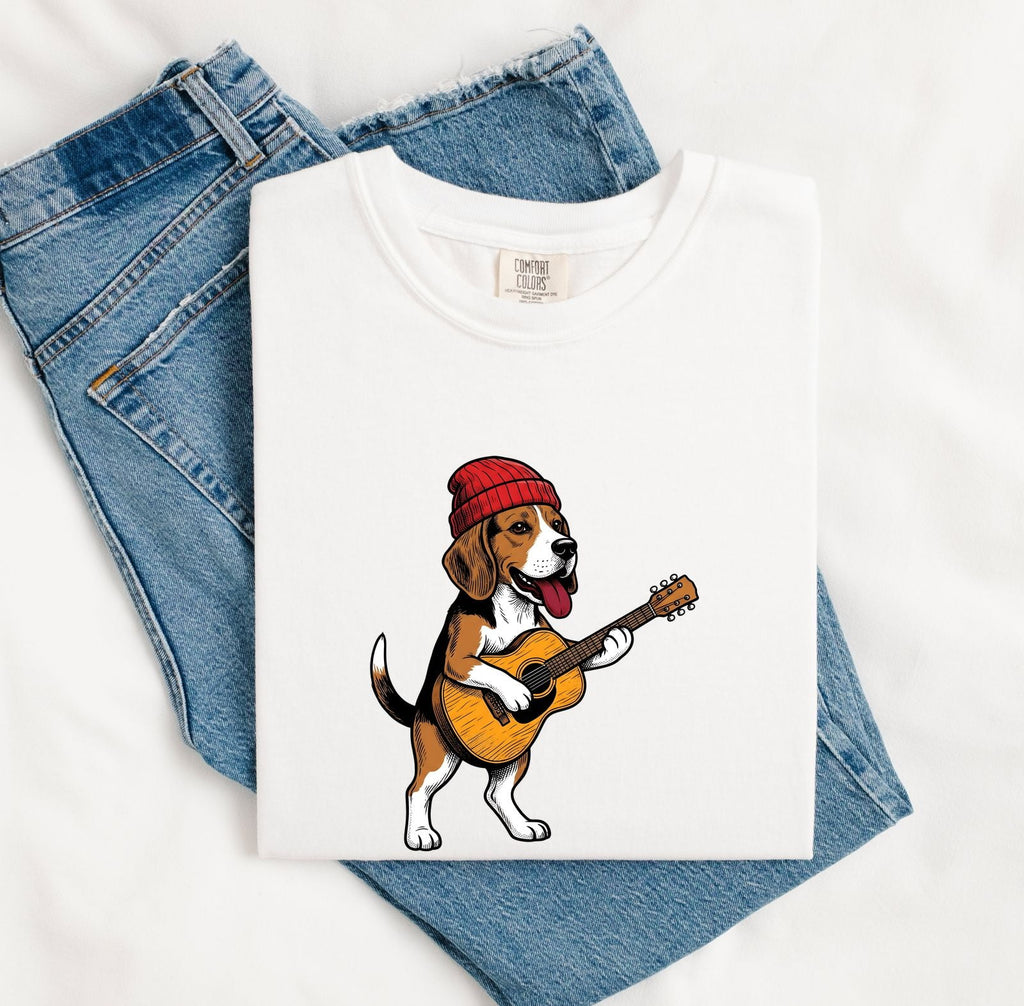 Beagle Shirt for Women – Funny Animated Guitar Classic Cap Cartoon Dog Graphic Tee