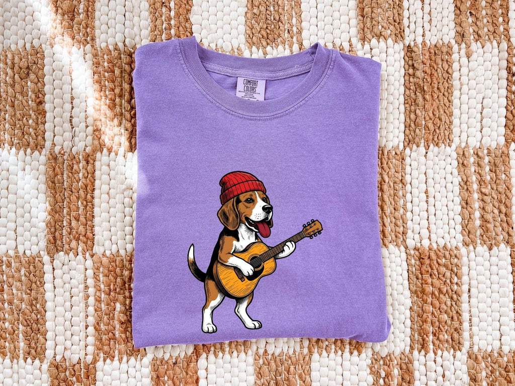 Beagle Shirt for Women – Funny Animated Guitar Classic Cap Cartoon Dog Graphic Tee