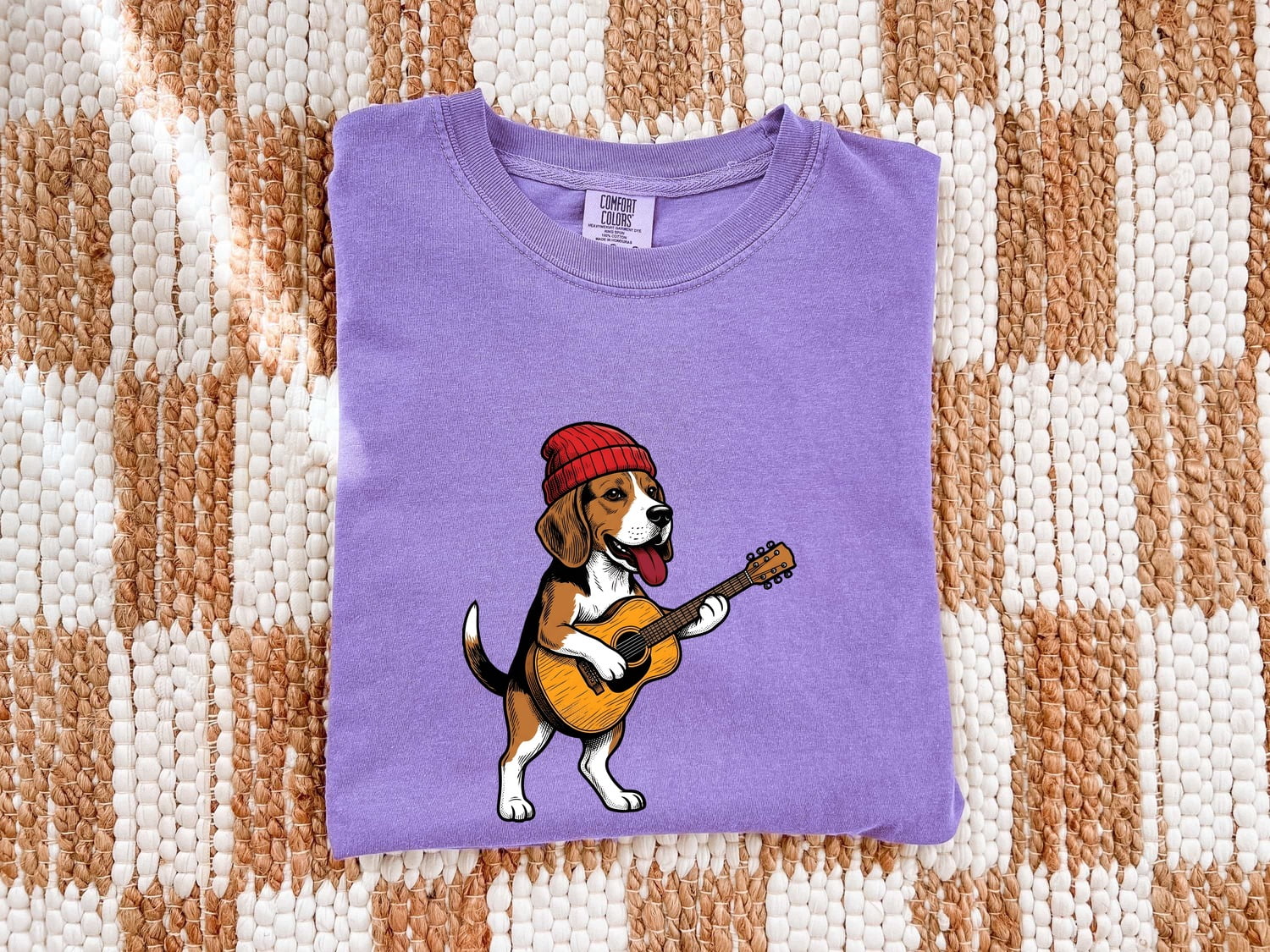 Beagle Shirt for Women – Funny Animated Guitar Classic Cap Cartoon Dog Graphic Tee