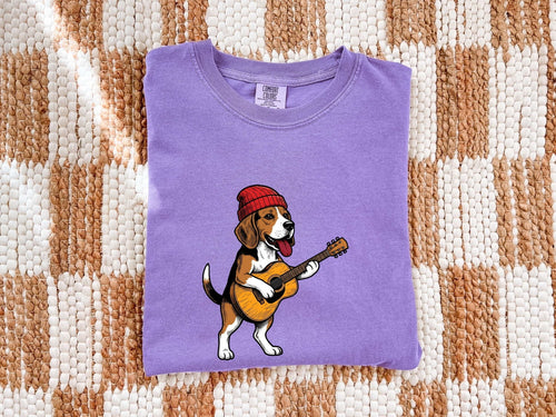 Beagle Shirt for Women – Funny Animated Guitar Classic Cap Cartoon Dog Graphic Tee