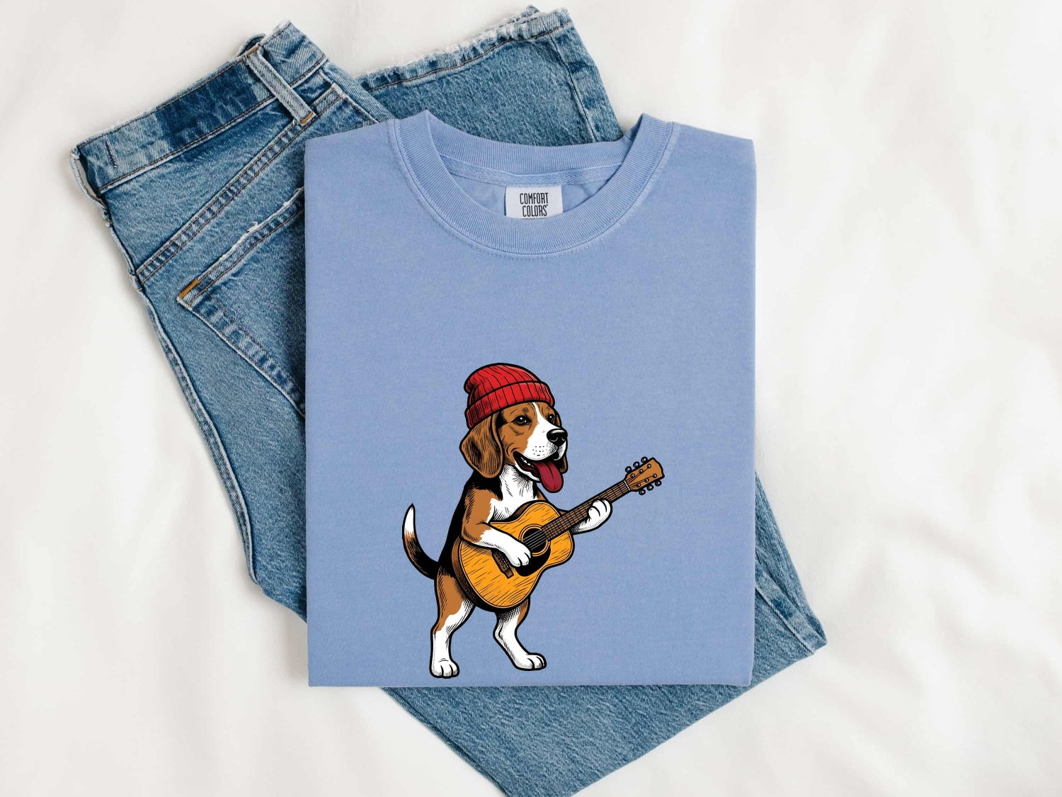 Beagle Shirt for Women – Funny Animated Guitar Classic Cap Cartoon Dog Graphic Tee