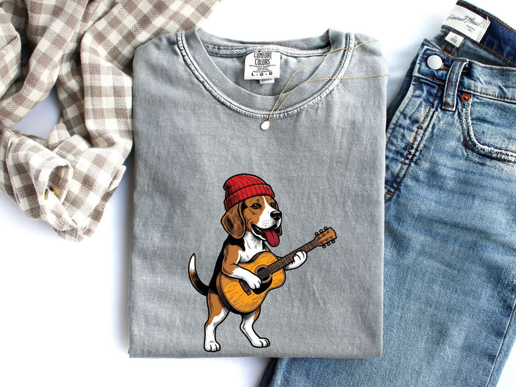 Beagle Shirt for Women – Funny Animated Guitar Classic Cap Cartoon Dog Graphic Tee