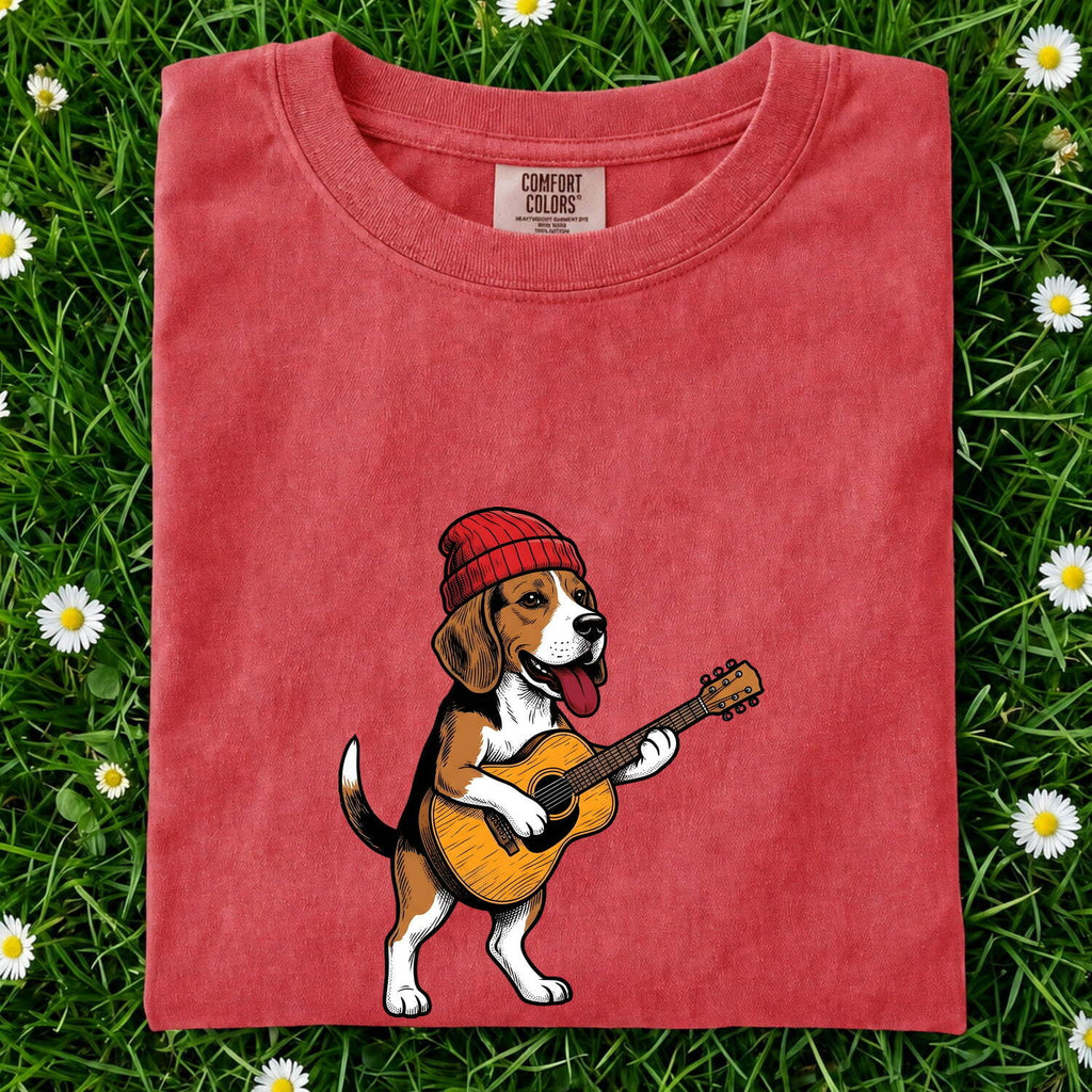 Beagle Shirt for Women – Funny Animated Guitar Classic Cap Cartoon Dog Graphic Tee