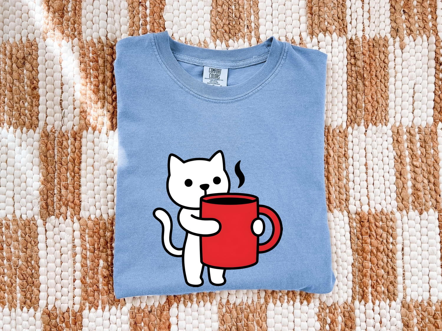 Cat Coffee Cup Shirt for Women – Kawaii Minimalist Mug Feline Graphic Tee