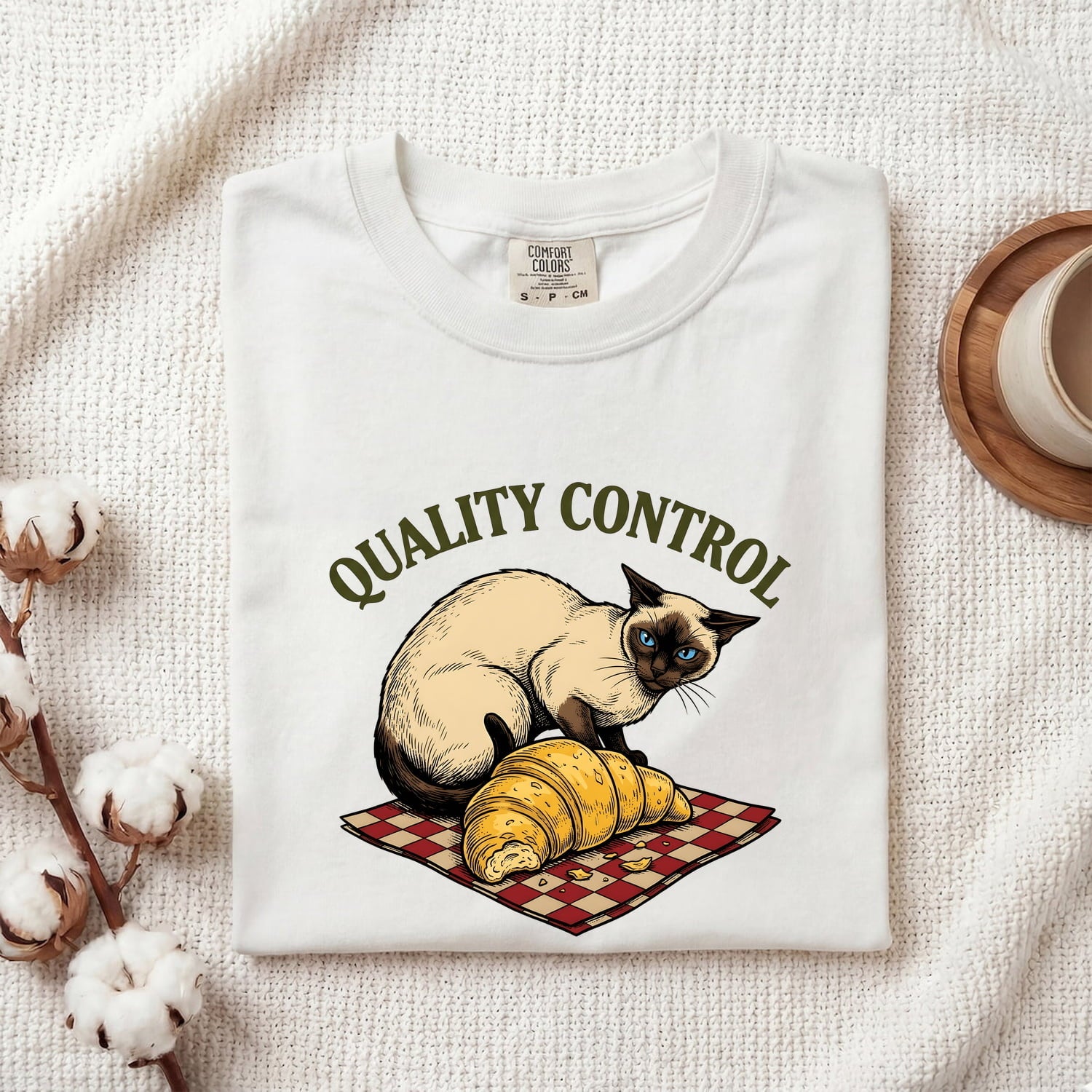 Siamese Cat Shirt for Women – Retro Vintage Pastry Sketch Food Kitty Graphic Tee