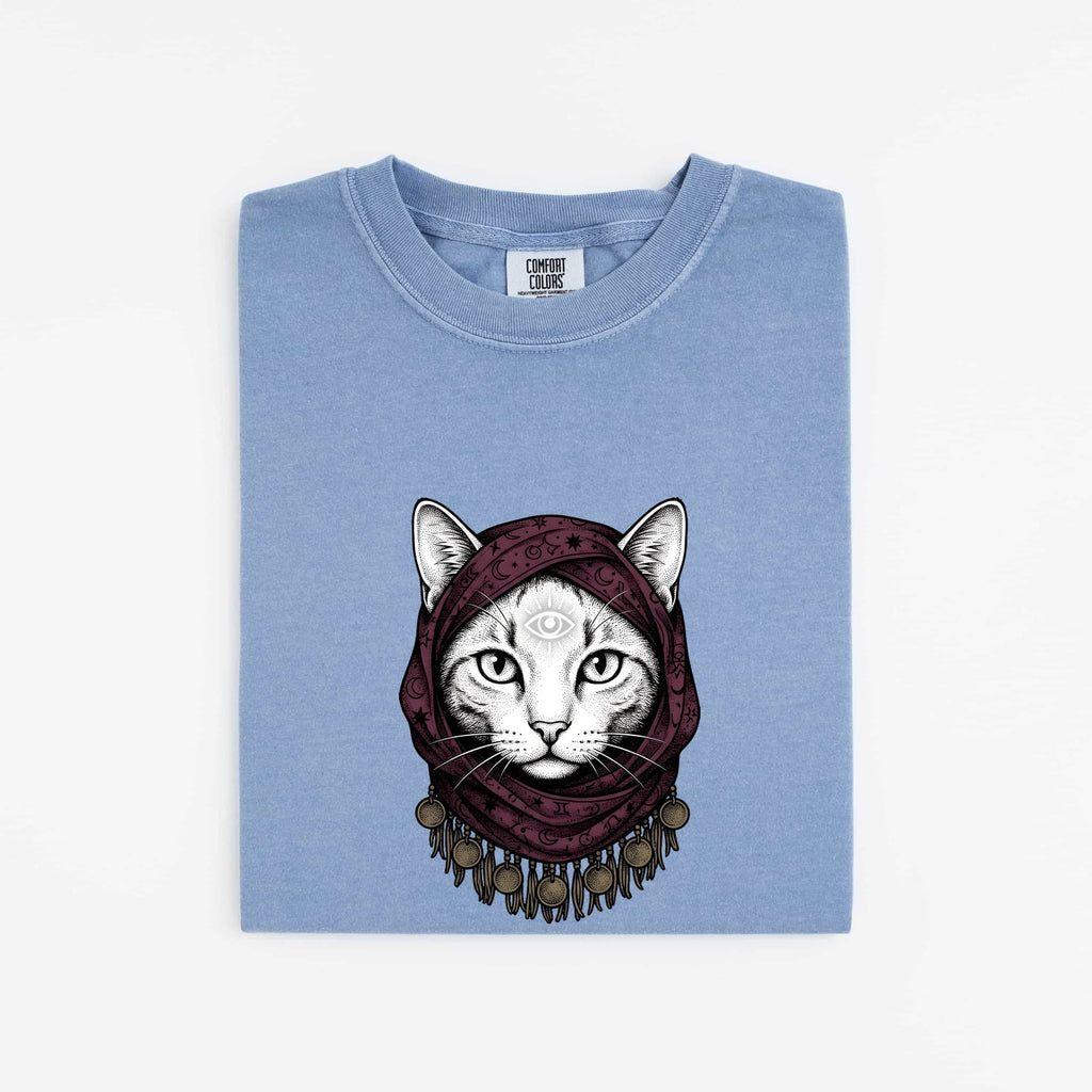 Magical Cat Shirt for Women – Boho Retro Moon Metaphysical Kitten Graphic Tee