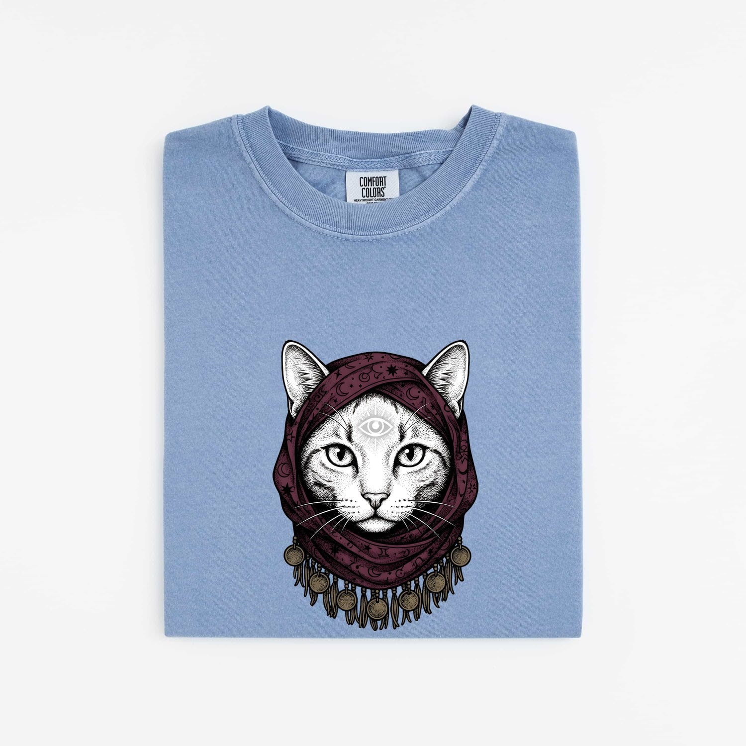 Magical Cat Shirt for Women – Boho Retro Moon Metaphysical Kitten Graphic Tee