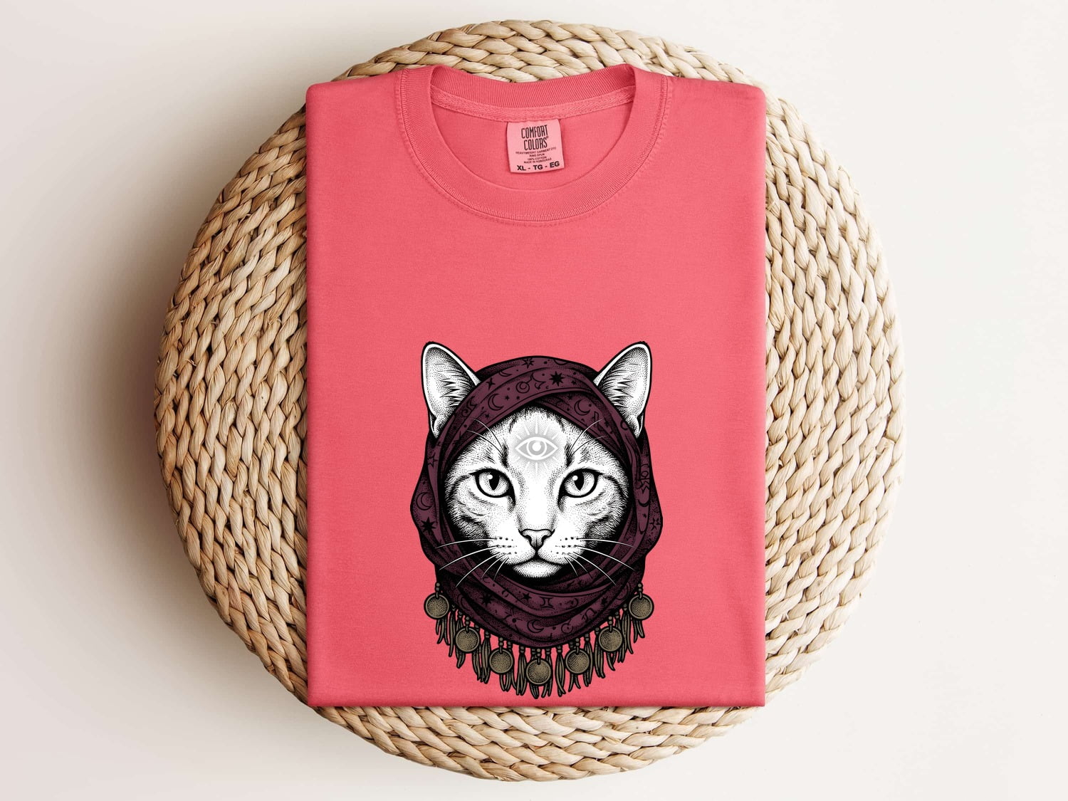 Magical Cat Shirt for Women – Boho Retro Moon Metaphysical Kitten Graphic Tee