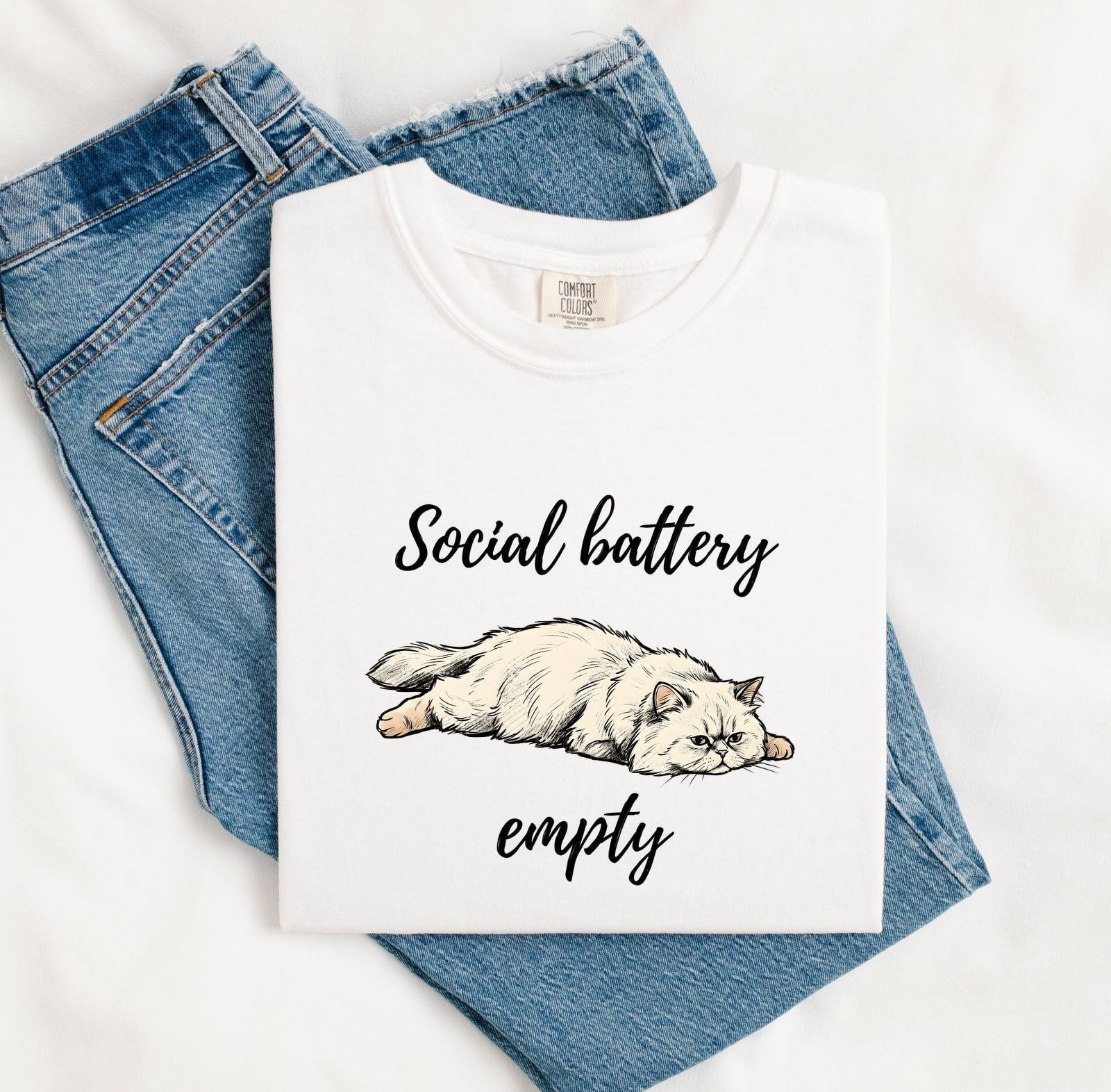 Furry Cat Shirt for Women – Funny Line Art Classic Relaxed Pose Kitten Graphic Tee