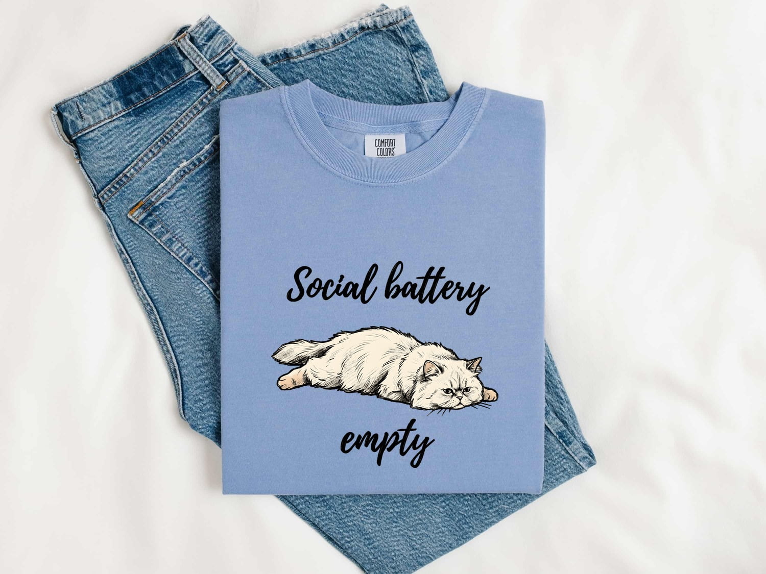 Furry Cat Shirt for Women – Funny Line Art Classic Relaxed Pose Kitten Graphic Tee
